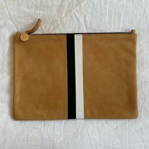 Clare V. Flat Clutch w/ Tabs, Camel w/ Stripes